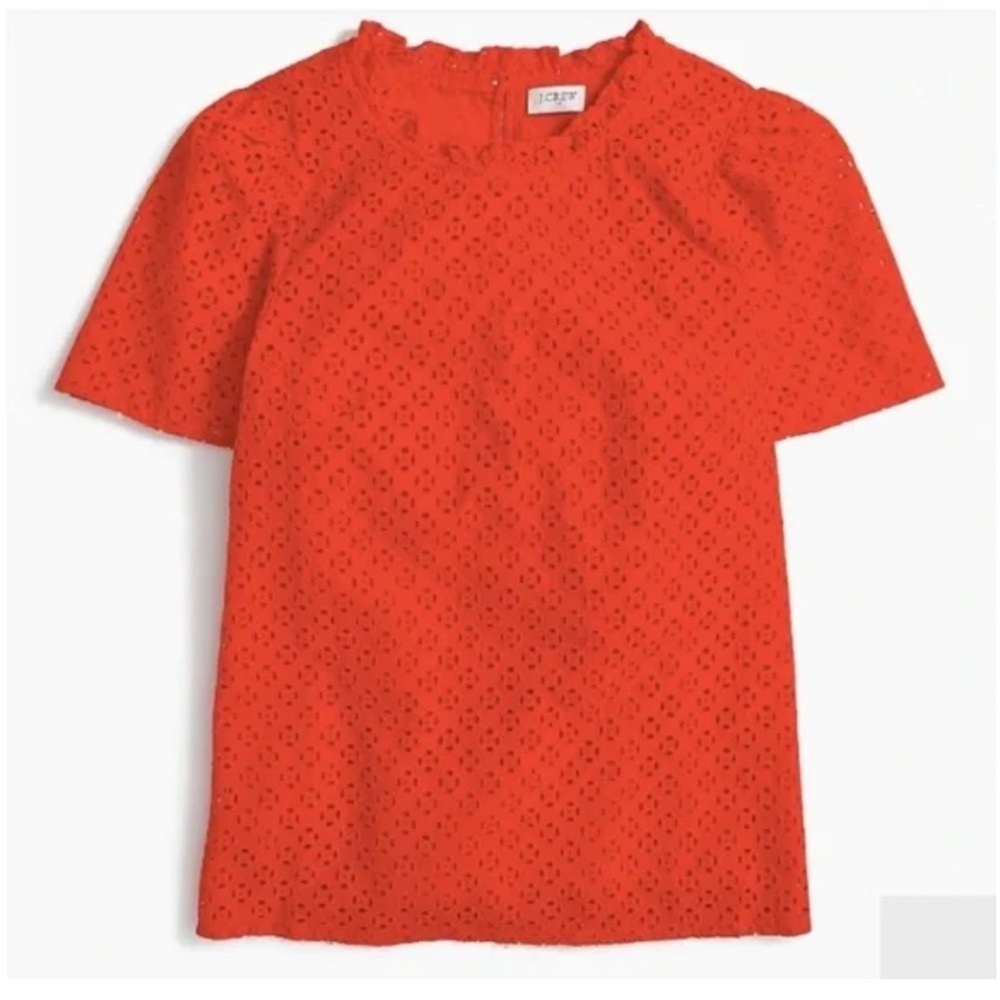 J. Crew Eyelet Puff Sleeve Top Cotton Ruffle Trim Cottagecore Orange Size XS